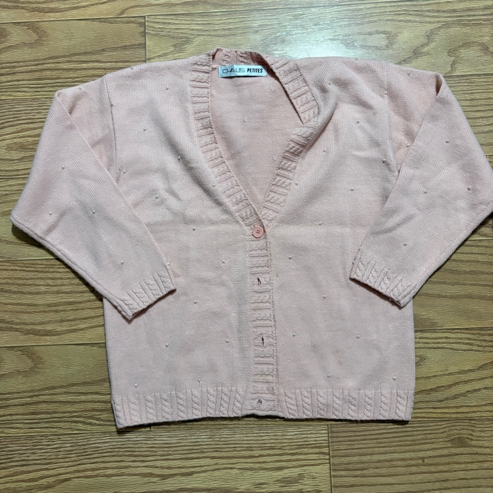 Vintage Chaus Petites Pearl Cardigan Sweater Medium Cottagecore Coquette